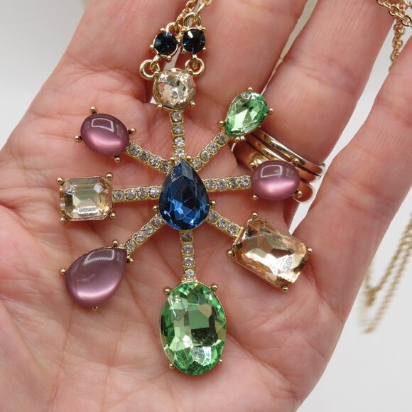 A New Day Starburst Multi Color Rhinestone Gold Tone Necklace - Picture 5 of 8